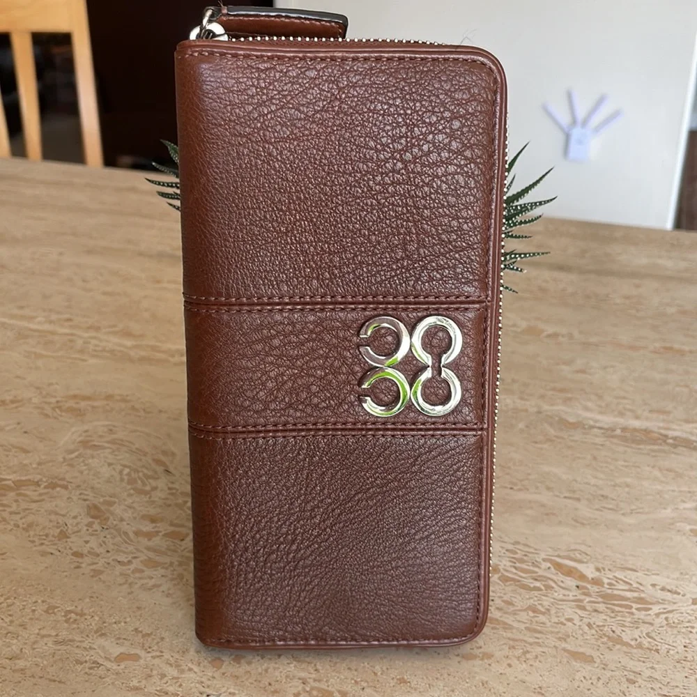 Coach Brown Leather Zip-Around Wallet with Silver Hardware